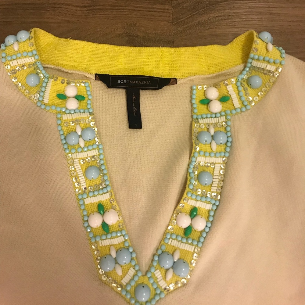 BCBG Cream Shift Dress with Beading Detail S